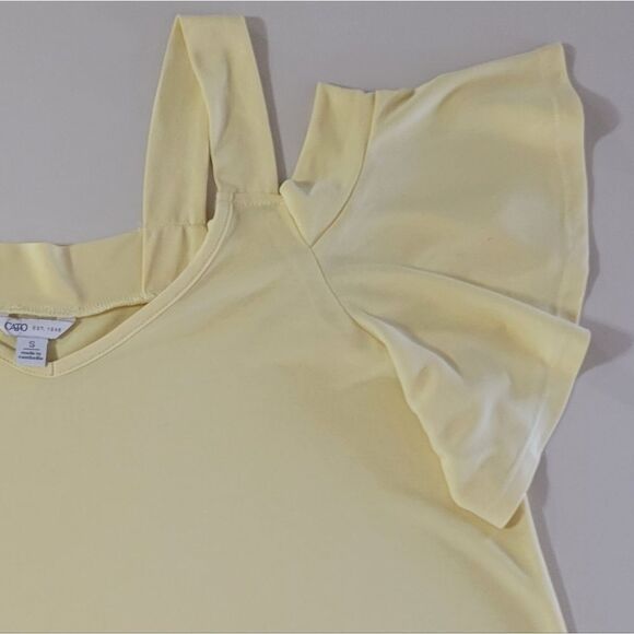 Cato Women's Yellow Cold Shoulder Short Sleeve Jersey Knit Pullover Top - Picture 7 of 11